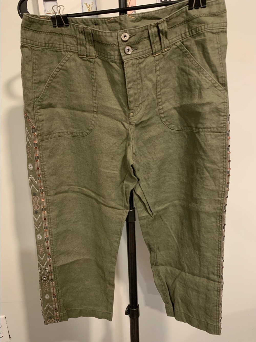 NWOT INC International Concepts Olive Green Capri Embroidered Pants